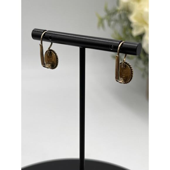 Designer Signed Oval Opal Cabochon Sterling Silver Vermeil Lever back Earrings - Picture 5 of 10